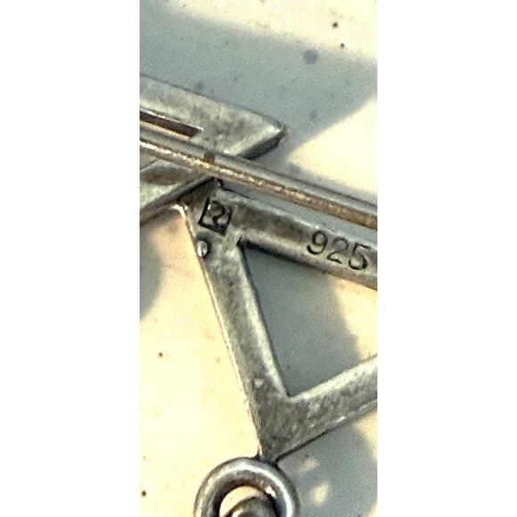 Vintage 925 Sterling Blue Glass Dove Dangle Brooch - Picture 3 of 3